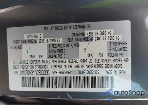 2010 Mazda Mazda5 Sport from USA, damaged, VIN JM1CR2W31A0380399